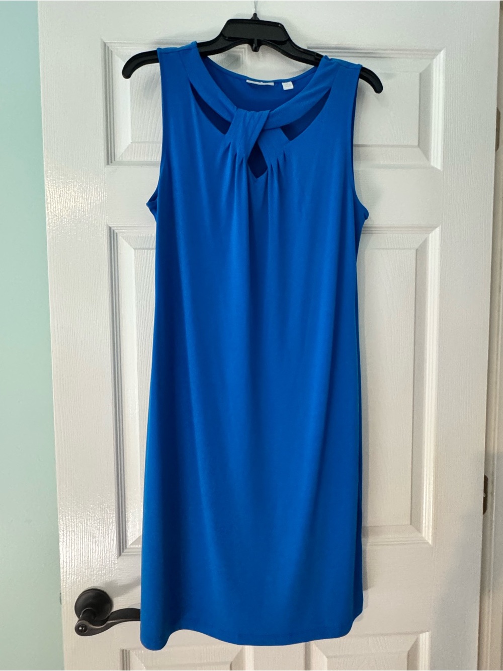 New York & Company Royal Blue Sleeveless Twist-Neck Shift Dress